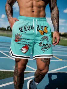 Men's Sporty Basketball Shorts, Graphic Shorts, Workout Shorts, Athletic Shorts, Breathable Quick-Dry Fabric, Skull Snake Butterfly Print, Drawstring Waist, Loose Fit, Ideal for Running and Fitness