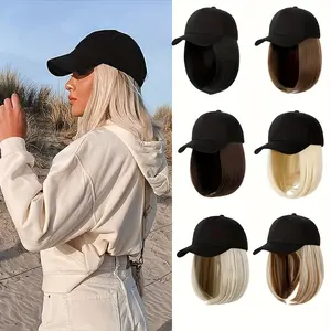 Short Bob Synthetic Straight Hair Wig - Women's Baseball Cap Hat Wigs