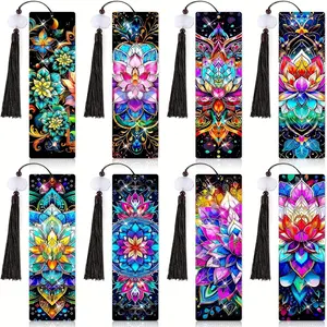 8-piece set of diamond painting art bookmarks - Colorful lotus patterns, 5D irregular diamond painting bookmarks and pendants, DIY handmade home and office supplies reading bookmarks Book Accessories