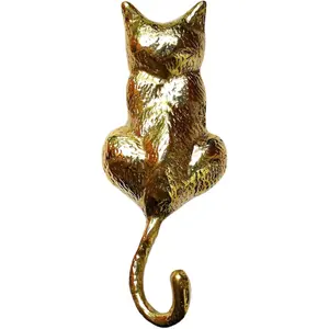 6.11 Inch Solid Polished Brass Cat Door Knocker for Home Front Door Decoration