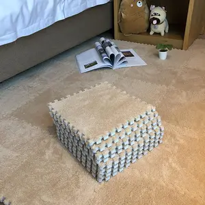 Interlocking Carpet Shaggy Soft EVA  Mats  Area Rugs Protective Floor Tiles Exercise Play Mat for   Room  Parlor Bedroom (12 pcs, Khaki)