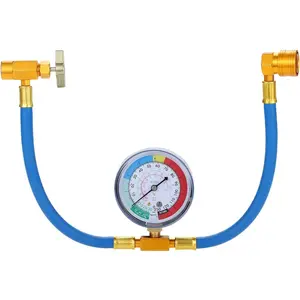AC Charge Hose with Gauge, R134A Car AC Refrigerant Recharge Hose Kit with Piercing Can Tap 1/2”ACME Valve & Quick Coupler Fits for Car Air Conditioning 250 PSI