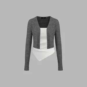 Cider [size 2-10] V-neck Striped Long Sleeve Top & Solid Ruched Tube Top set