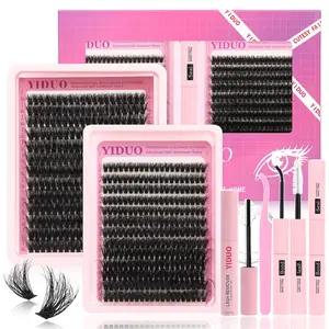 YIDUO Lash Clusters Kit, Eyelash Extension, 60D+80D Thick Volume 12-20mm Wispy Lash Clusters 520 PCS Individual Lash Kit with Bond, Seal, Remover, Applicator for Beginners & Proficient, DIY at Home Easily