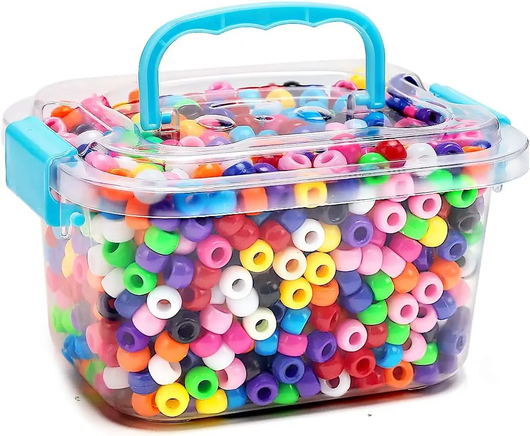 Pony Beads 1100+ Pcs – Multicolor Plastic Kandi Friendship Beads in Jar for Bracelets, Hair Braids, Jewelry Making & DIY Crafts