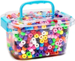 Pony Beads 1100+ Pcs – Multicolor Plastic Kandi Friendship Beads in Jar for Bracelets, Hair Braids, Jewelry Making & DIY Crafts