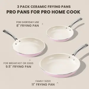 【Mother's Day Gift】Kikcoin 3-Piece Ceramic Nonstick Frying Pan Set – 8" 9.5" 11", PFAS/PTFE/PFOA Free, Non-Toxic, dishwasher safe,Stay-Cool Stainless Steel Handle, Dishwasher & Oven Safe tiktokshopspringglowup