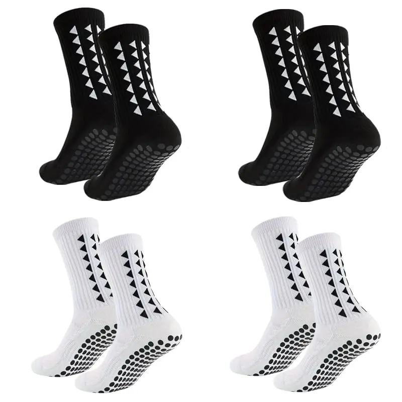 4 Pairs Soccer Socks with Grip Pads Non Slip Football Basketball Sports Socks for Men Women