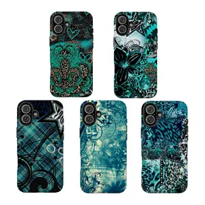 Gothic Floral Teal Phone Case | Unique Bold Design,Compatible for iPhone 16 15 14 13 12 11 17Pro Max,for Samsung S25 S24 S23 S22 Ultra,Durable Dual-Layer design phone cover,Perfect Gift for Her