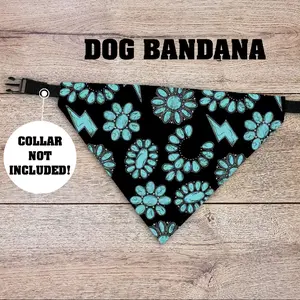 Turquoise Dog Bandana - Over The Collar - COLLAR NOT INCLUDED! Western, Punchy, Squash Blossom, Turquoise Jewelry, Pet, Puppy, Dog Accessories, Cowgirl, Cowboy