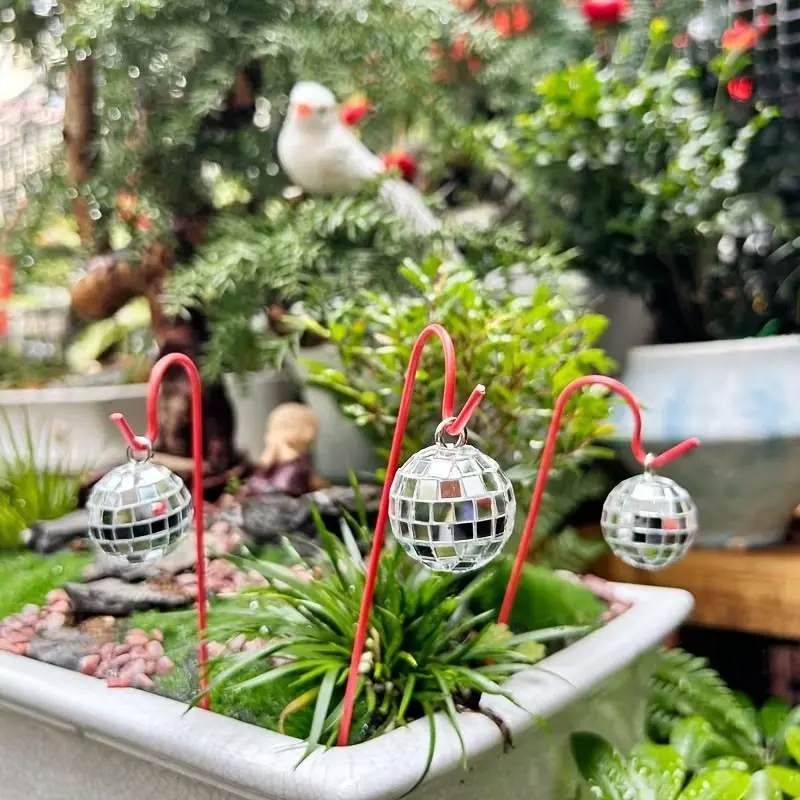 10pcs Set Garden Miniature Stake Decorations, Mini Garden Stakes, Mini Garden Ornaments, Disco Ball Glitter Micro Landscape Mini Scene Bonsai Mini Decor, Terrarium, Fairy Garden Decor, Fantasy, Garden Setups