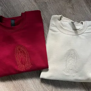 Virgencita Embroidered Crewneck sweater Unisex Pullover Long Sleeve