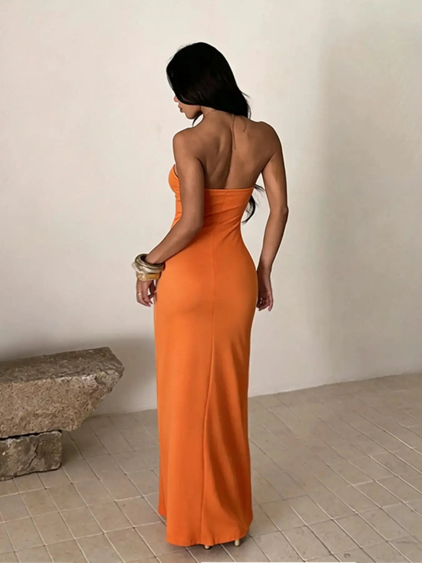 Women Sexy Ruffle Split Sleeveless Bustier Dress Plain Slim Fitting Evening Formal Special Occasions 2026