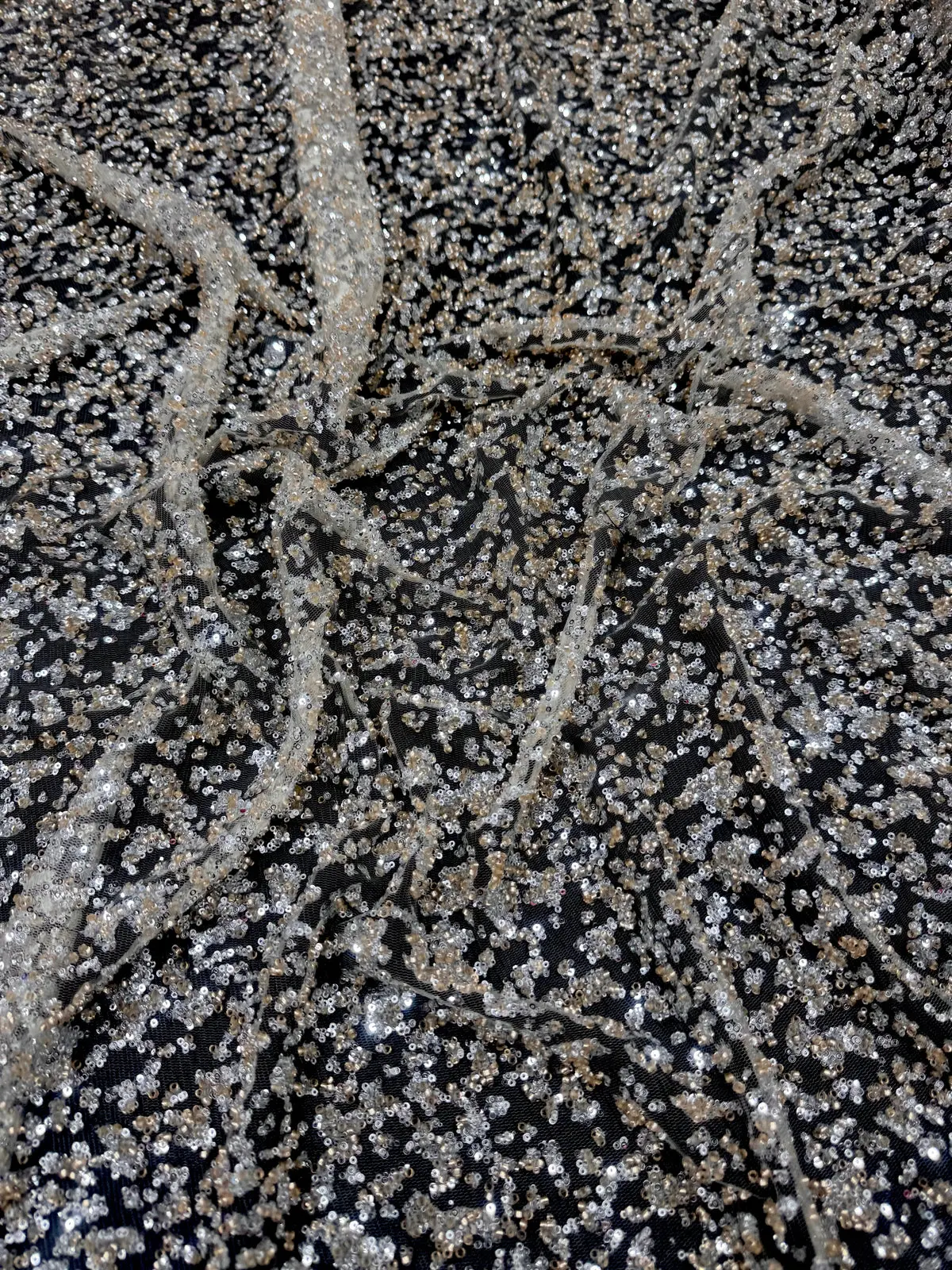 Champagne-Silver Beaded Sequin Lace