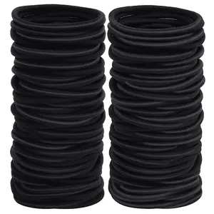100pcs Womens Elastics Hair Tie, 4MM Black Ponytail Holders Hair Bands, 2 Inch in Diameter Elastic Band for Medium to Thick Hair (4mm Black)