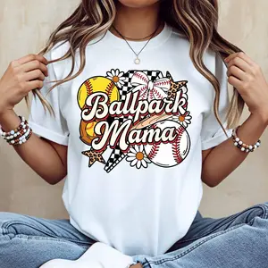 Ballpark Mama Baseball And Softball Design T Shirt White Casual Loose Fit Tee For Women Perfect For Sports Events And Everyday Wear