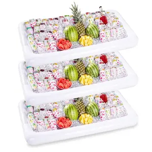 3-Pack Inflatable Serving Bars Cooler - Inflatable Cooler Ice Buffet Salad Serving Trays With Drain Plug, Food Drink Holder For Indoor Outdoor Summer Picnic Beach Pool Luau Party