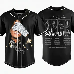 Michael Jackson Bad World Tour Baseball Jersey, King of Pop Graphic Button Up Shirt, Retro 80s Concert Tour Tee, MJ Fan Merch Streetwear Outfit Men Women