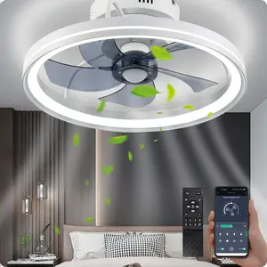 【Clearance】BaySquirrel Flush Mount Ceiling Fan with Lights Bladeless Fan with Bluetooth Speaker App and Remote Control Quiet Low Profile Ambient Dimmable LED Modern Mood Lighting