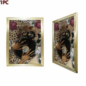 1pc Framed Gold Frame Framed Canvas Art Print With Gold Frame Bohemian Style Woman With Vinyl Record And Leopard Print Background Canvas Art Print For Living Room Bedroom Studio Decor + Elegant Wall Decoration