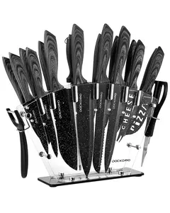 All in one Kitchen Knife Set with Block, 19 PCS High Carbon Stainless Steel Sharp Serrated Steak Knives Set Kitchen Knives Knife Block Handles Stylish
