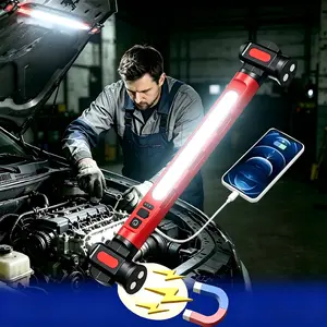 Rechargeable magnetic LED camping light, magnetic work light with hook, can charge mobile phones, COB ultra-bright portable mechanical light, suitable for car repairs, garages, emergencies, maintenance, and outdoor camping lighting.