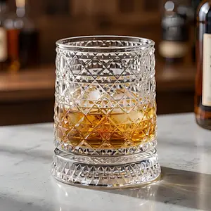 Premium Rotating Whiskey Glass 360° Spinning Base Star-Cut Texture Crystal Cup for Men's Gift Stress Relief Home Bar Aesthetic Drinkware Mug Tumblers