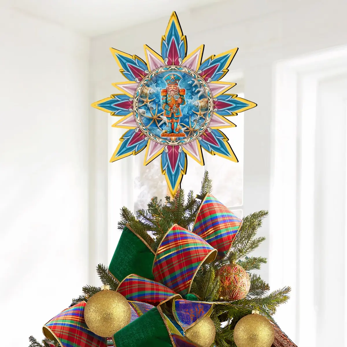 G. Debrekht 89513 Unisex Lightweight Eco-Friendly Wooden Coastal Nutcracker Christmas Tree Topper, Farmhouse Traditional Artistic Ornaments for All Ages - Festive Holiday Home Decor