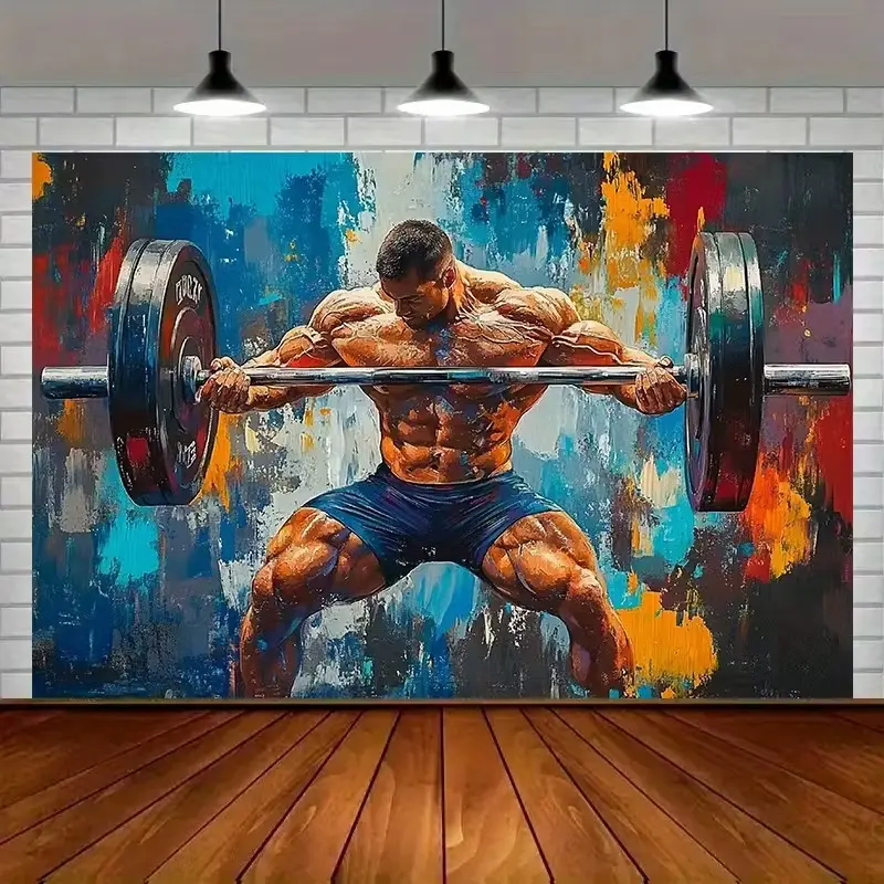 Inspirational Weightlifting Banner, Polyester Fiber Wall Decor, Suitable for Men's Barbell, Gym Art, Party Background, Home Decoration, Polyester Backdrop Banner