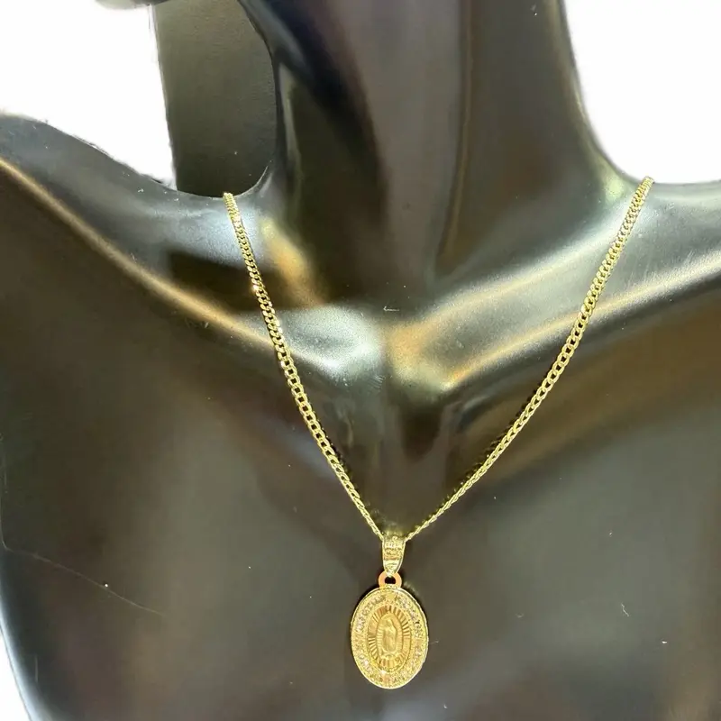 10kt Gold Virgen de Guadalupe Pendant with 2mm Chain, 18” Solid 10kt Gold, Elegant Design