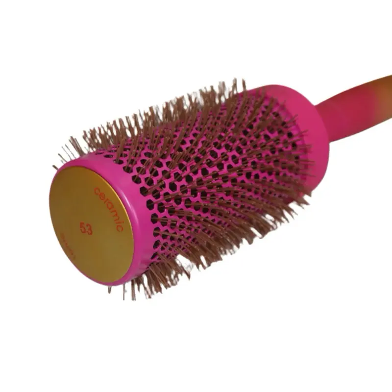Ceramic Blow Out Brush - Pink Ceramic Brush with Wooden Head for Haircare and Comfort