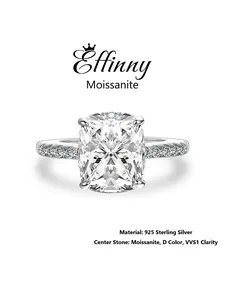 Effinny Tarnish-resistant 925 Sterling Silver Synthetic Certified Moissanite 14K Gold-Plated Engagement Ring, 4.0 Carat Excellent Cushion Cut D Color VVS1 Promise Wedding Travel-friendly Jewelry for Women, Engagement Rings, Non Tarnish Jewelry