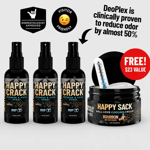 DERM DUDE Happy Crack (3-Pack) Refreshing and Cooling Spray, Butt Crack Odor Deodorizer