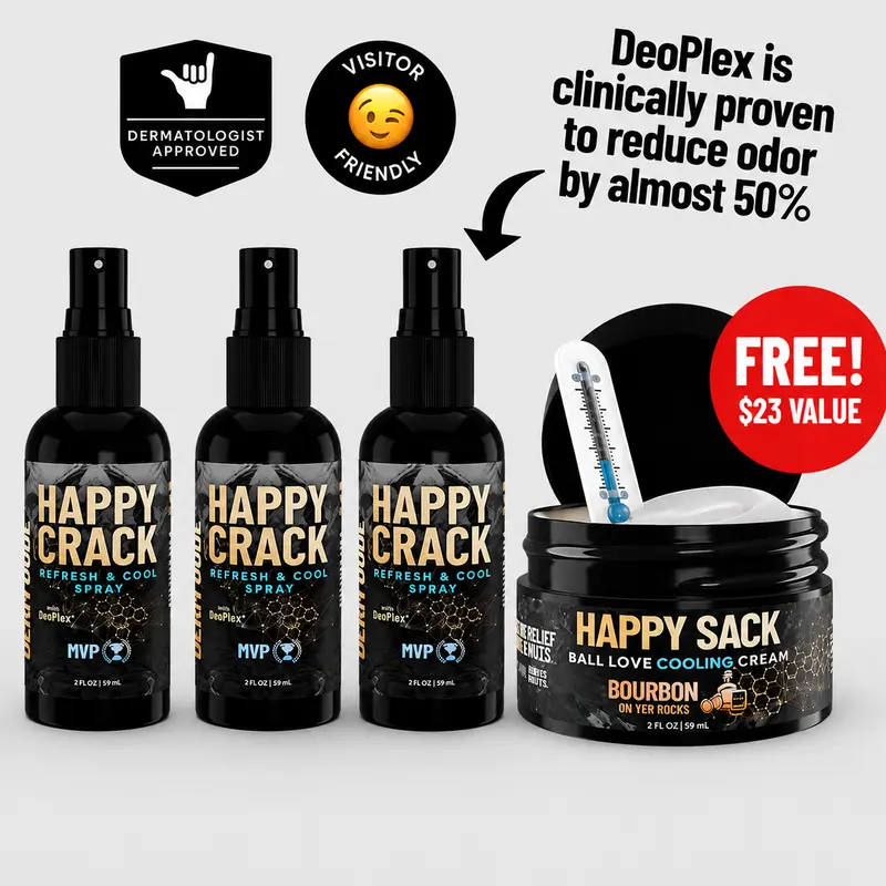 DERM DUDE Happy Crack (3-Pack) Refreshing and Cooling Spray, Butt Crack Odor Deodorizer