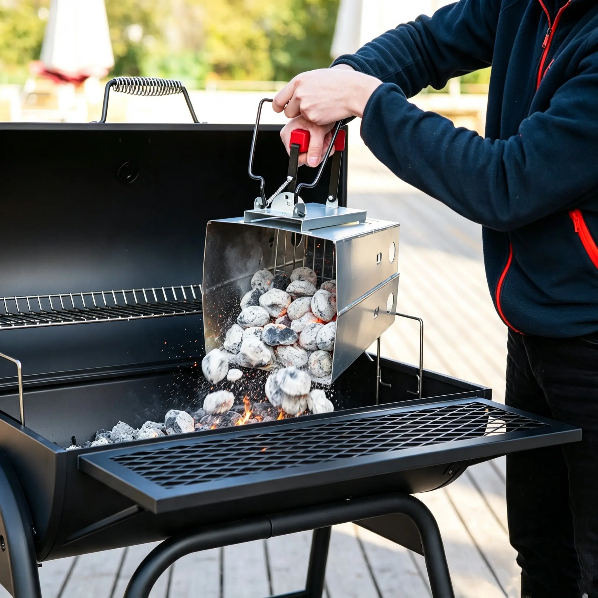 Royal Gourmet TD1402 Portable Charcoal Chimney Starter, 2-in-1 Foldable Camping Grill with Stainless Steel Grate, Compact BBQ Fire Starter for Outdoor Cooking, Picnic, Tailgating & Travel