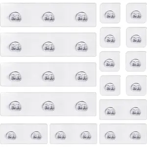 16-Pack Shower  Adhesive Replacement, Transparent Adhesive Hooks Stickers,  Hook Strip for Shower  Basket Shelf, Soap Holder, Bathroom Storage Racks and Kitchen Racks