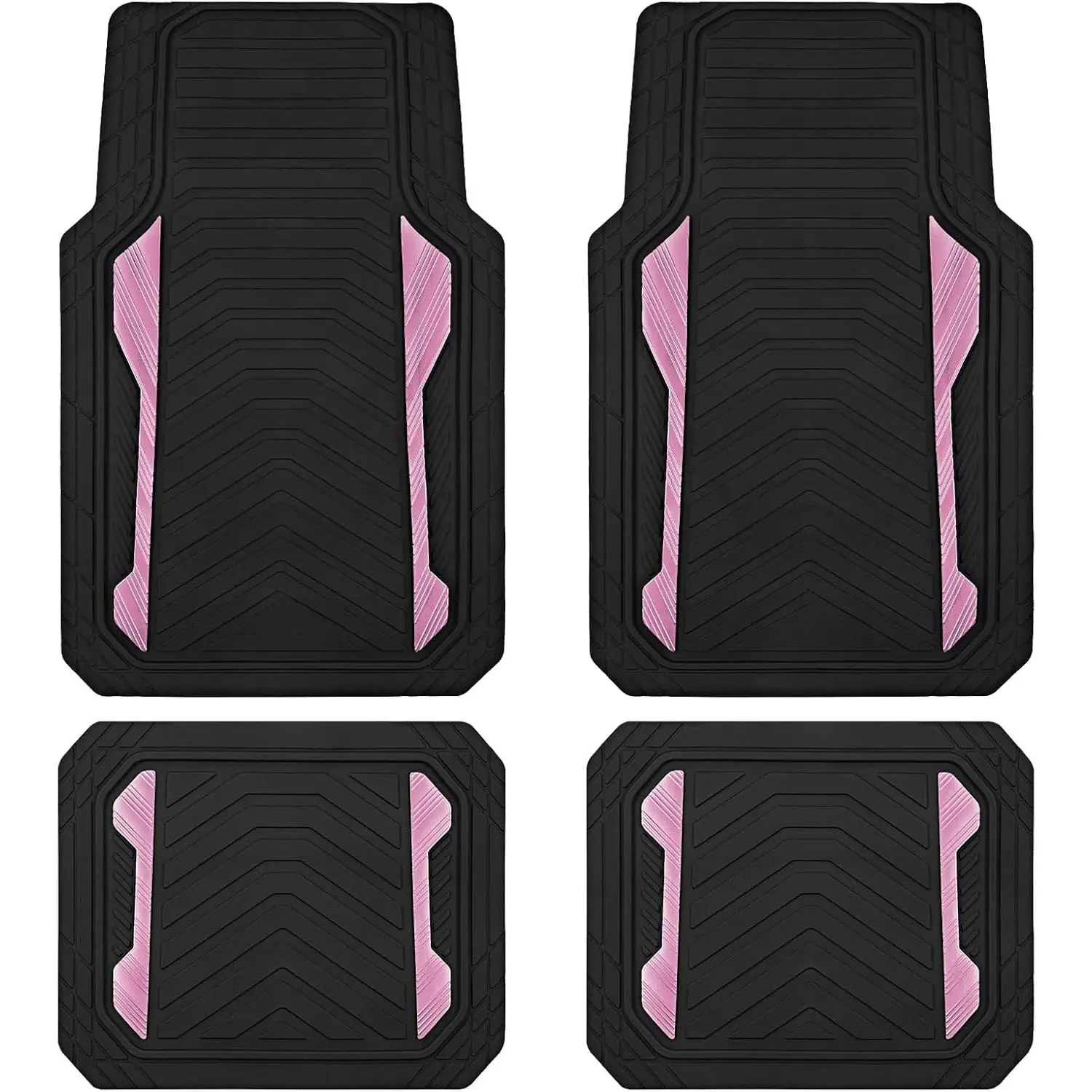 Car Floor Mat, Heavy Duty All-Weather Car Mats Full Set with Dual-Tone Pink Aluminum Inserts – Universal Fit, Anti-Slip Backing, Trim-to-Fit for Most SUV, Sedan, Van