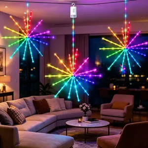 Starburst Light Battery Powered 3D Flowing Fireworks Light, Exploding Star Flowing Light with Remote Control, 112 Modes, Girlish Room Hanging Light, Suitable for: Courtyard, Valentine's Day, Hallway, Camping, Christmas, New Year's.