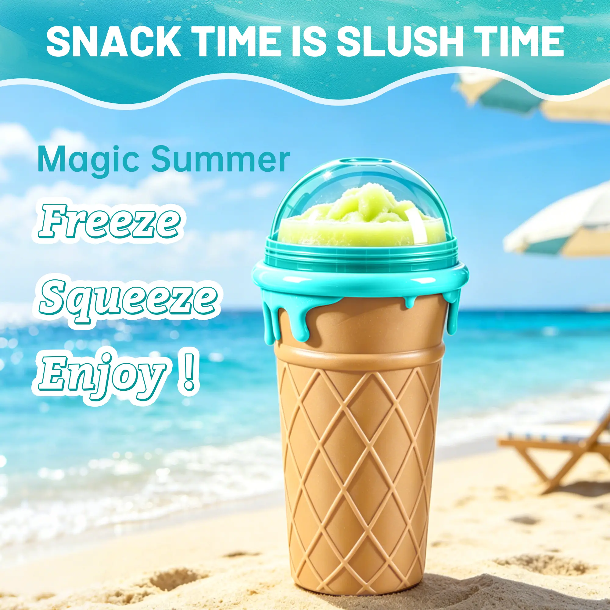 16.9oz Slushie Maker Cup - Frozen Magic Squeeze Tool with Lid & Straw, DIY Cooling Container for Juice, Milk, Yogurt & Ice Cream, Kitchenware Gift for Friends, Dorm & Camping Essentials