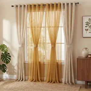 6 panel curtain set 52x84 inches Sheer Curtain Set, 2 pieces of boucle yarn curtains and 4 pieces of silver-dipped dorisu yarn curtains, lightweight, breathable, grommet top design, easy to install,cortinas para salas，curtains for bedroom， FT2520+L12,summ