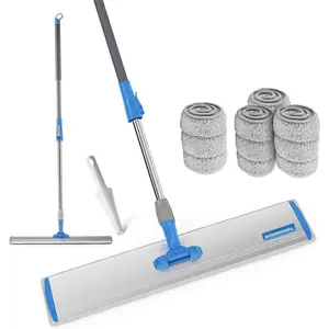 Microfiber Wet Mops 24 in Heavy Duty Flat Floor Mop Adjustable Handle with 4 Washable Mop Clothes