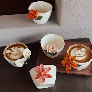 Handmade Ceramic Coffee Mug, Vintage Floral Design, High-Quality Glazed Finish, Perfect Gift for Home & Office Use