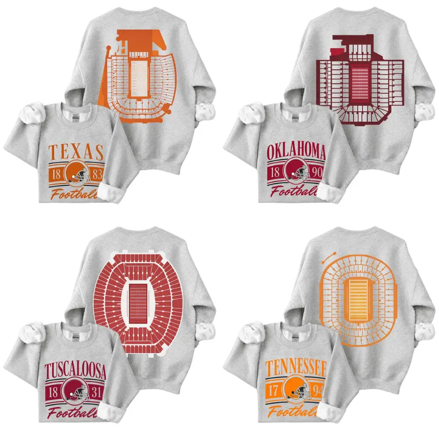 Vintage College Football Ash Grey Sweatshirt, 2 Sided Retro College Teams Stadium Football Shirt, Gift Fan Sport Menswear Classic Cotton