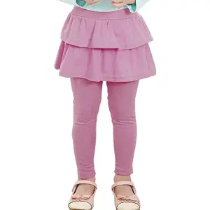 X-GCS32 Girls' Cotton School Uniform Pants - Warm, Stretchy Athletic Leggings with Skirt, All Seasons, 2-14 Years