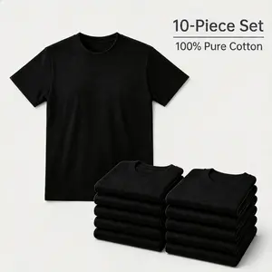 10 Pack Set Men'S Heavyweight Cotton Crew Neck T Shirt All Black And White Essentials Casual Daily Work Gym Wear For Young Men Teen Guys Adult Males Soft Durable Fabric