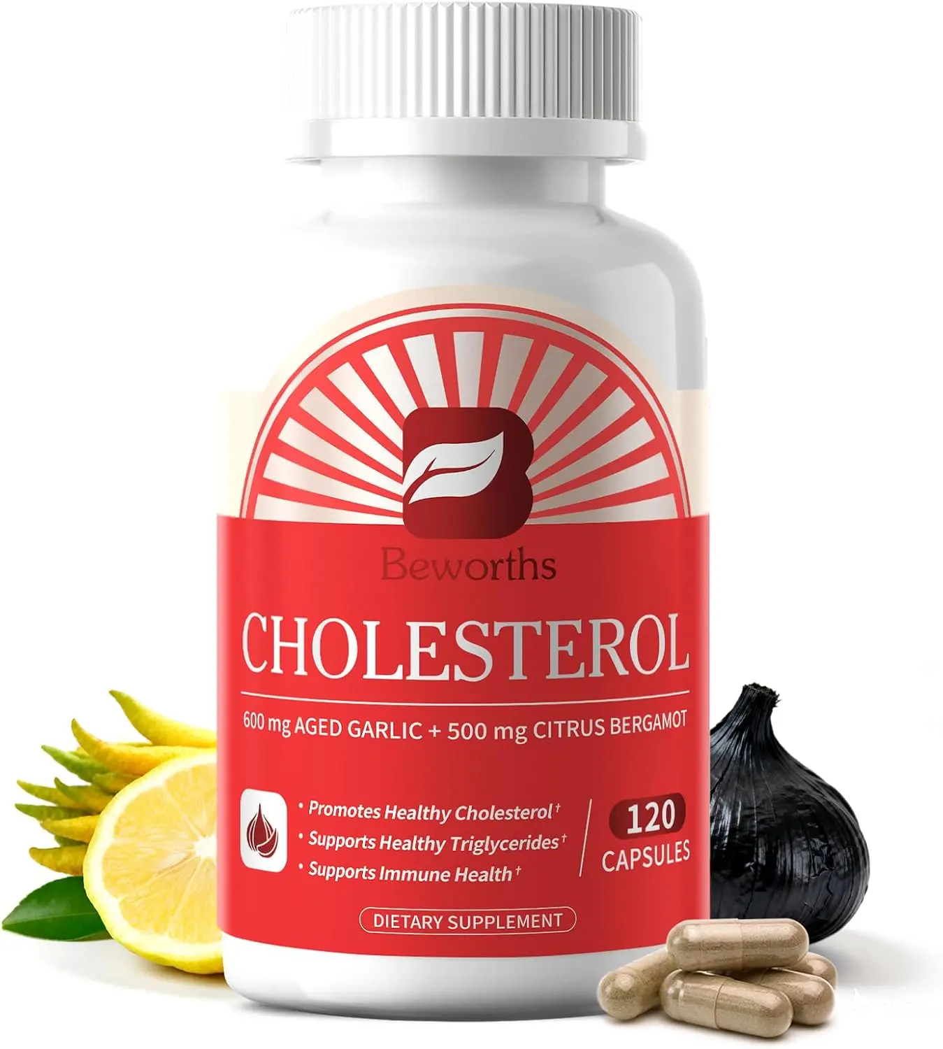 Black Garlic Extract & Citrus Bergamot, Cholesterol Support, 120 Count | for Heart Health Cholesterol Health Support with Red Yeast Rice, CoQ10, and Vitamin D3+K2