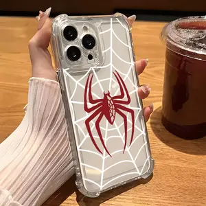 Creative Red Spider New Four-Corner Shockproof Transparent Phone Case, TPU Shockproof Full Protection Case, Suitable for iPhone 17/16/15/14/13/12/11 PRO PROMAX PLUS AIR X XS, Ideal Gift for Friends and Family, SJTKK103