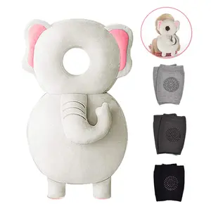 Head Protector & Knee Pads for Crawling, Toddlers Head Safety Pad Adjustable Backpack, Baby Back Protection for Walking & Crawling, Elephant