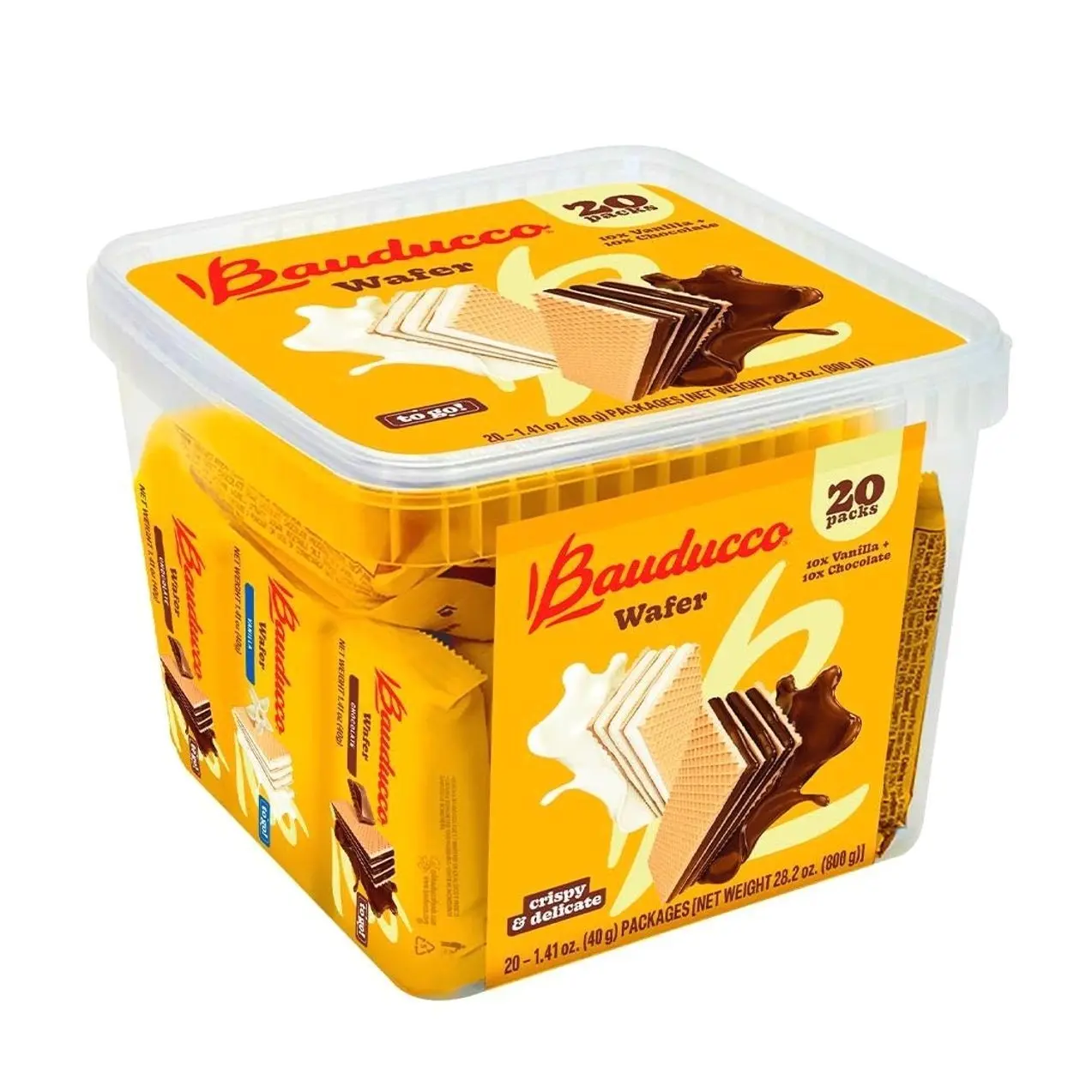 Bauducco Chocolate & Vanilla Wafer Cookies - Convenient Single Serve Wafer Cookies With 3 Layers of Cream - Delicious Sweet Snack on the go or Dessert 28.2oz (Pack of 20)