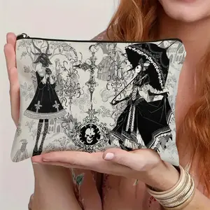 Gothic Dark Style Zipper Makeup Bag, Cosmetic Pouch, Durable Fade-Resistant, Vintage Pattern, Multifunctional Pencil Case, Snack Bag, Coin Purse, Vintage Vanity Bag